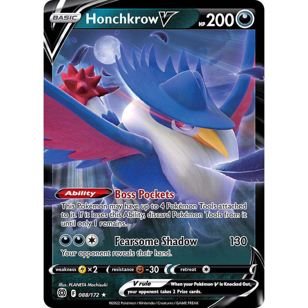 pokemon card honchkrow V - 088/172 - Ultra Rare - Brilliant Stars Colorless Retreat Cost Cards:Hop's Trevenant (m2a 204) Bewear #79 Prices | Pokémon Card Bundle