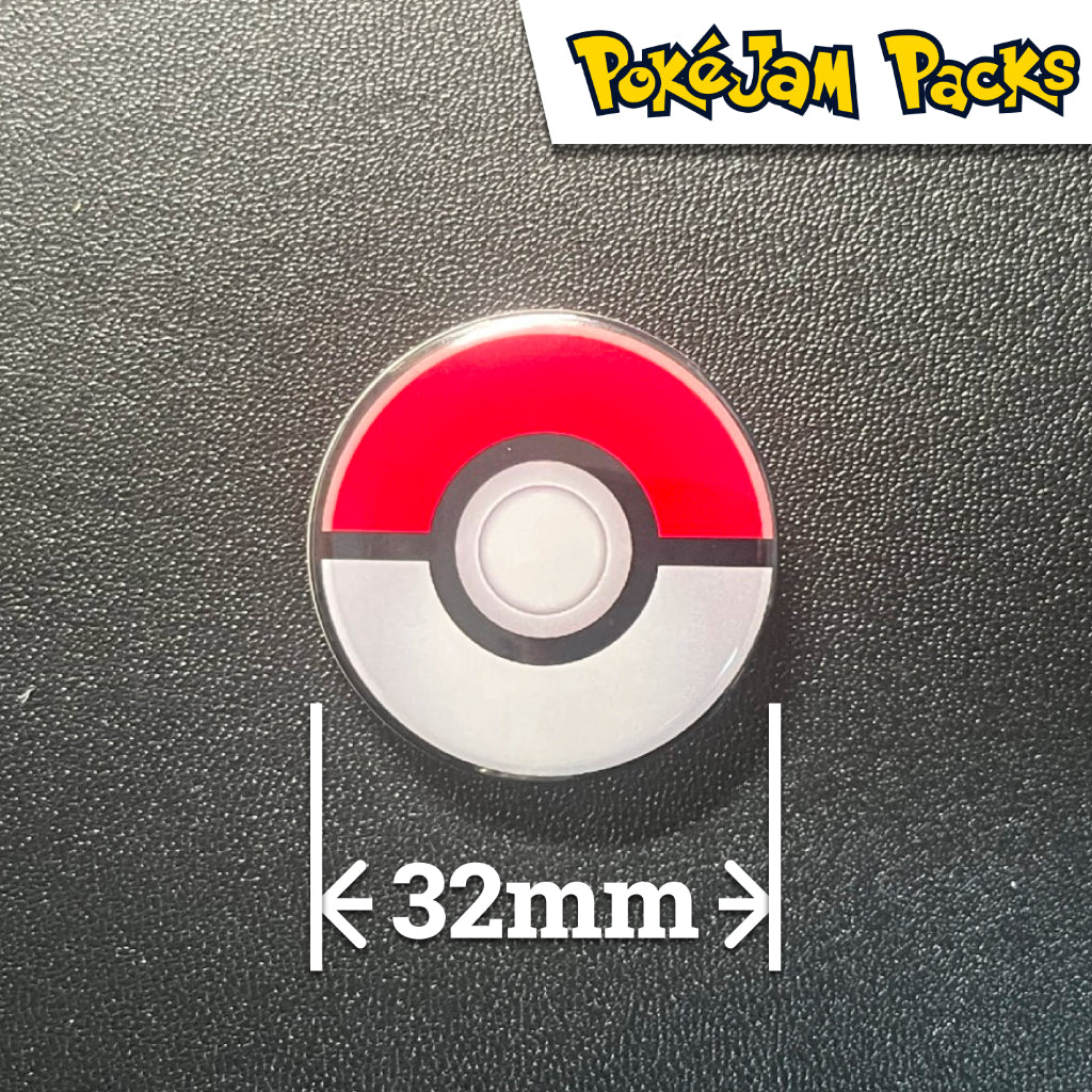Pokeball Button Pin - 1.25in / 32mm Diameter - Pokemon Accessory Fan-made