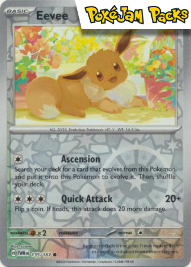 Eevee - 135/167 - Common Reverse Holo - Twilight Masquerade - Pokemon   PokJam Packs