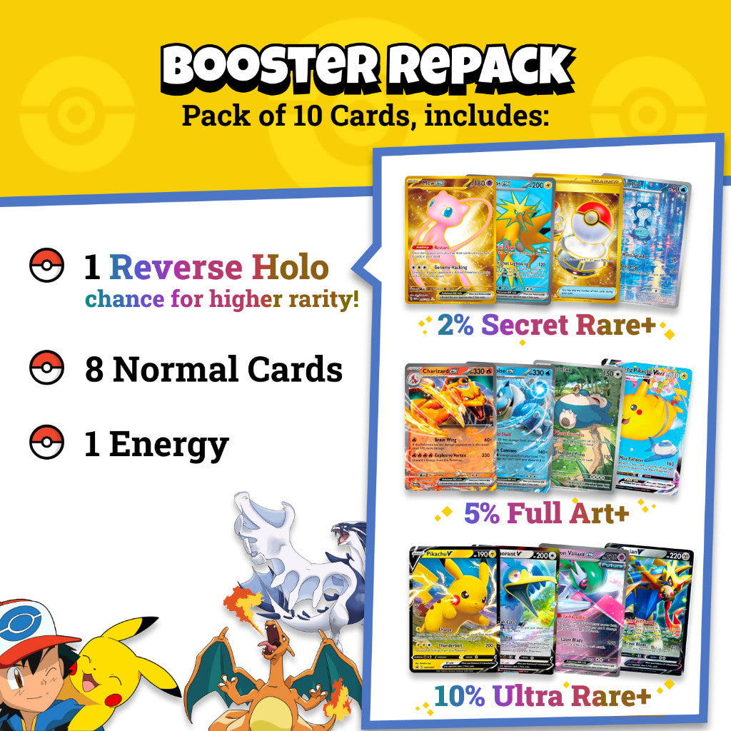 Pokémon Cards Booster Repack - Guaranteed Reverse Holo or Higher in Packs of 10 Pokémon TCG Cards