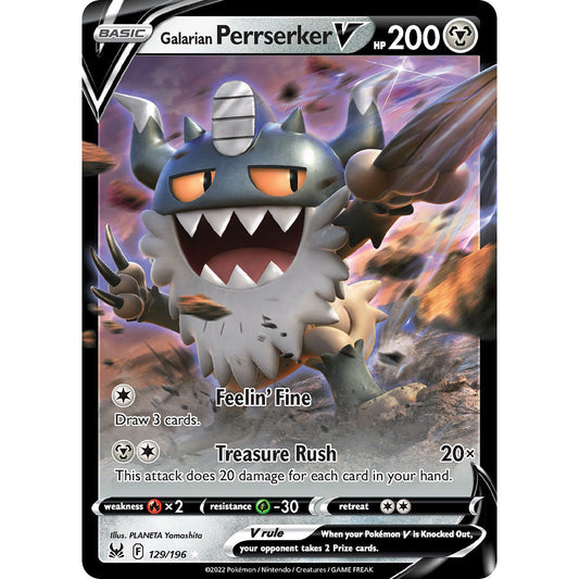 Galarian Perrserker V - 129/196 - Ultra Rare - Lost Origin - Pokemon TCG