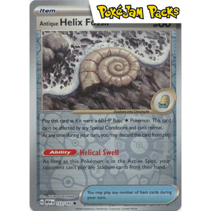 Antique Helix Fossil - 153/165 - Common Reverse Holo - Scarlet & Violet 151 - Pokémon TCG