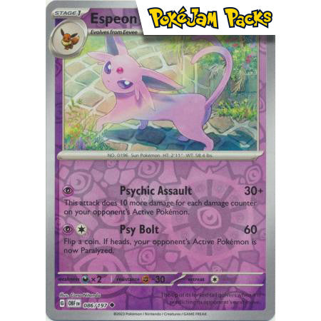 Espeon - 086/197 - Uncommon Reverse Holo - Obsidian Flames  - Pokémon TCG